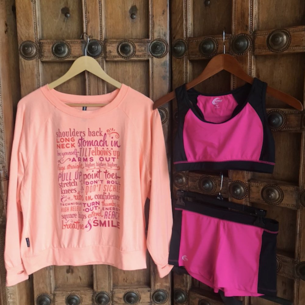 Dance attire. Shirt, top and shorts.